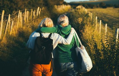 Two girlfriends out walking