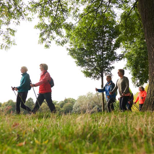 A Ladies nordic walking group have fun and socialise after a healthy nordic walking session